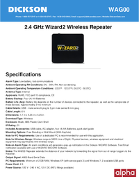 Thumbnail of document Data Sheet - WAG 2.4 GHz Wizard2 Wireless Repeater